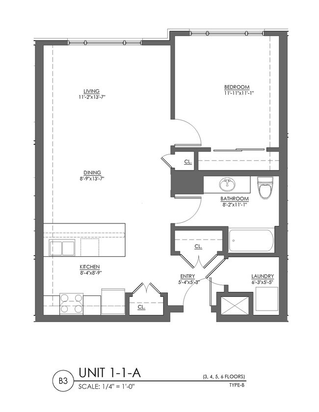 1 Bed 1 Bath - 782 sqft 503 MFTE floor plan